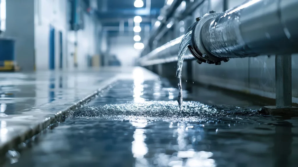 tuyauterie et fuite d'eau dans un environnement industriel